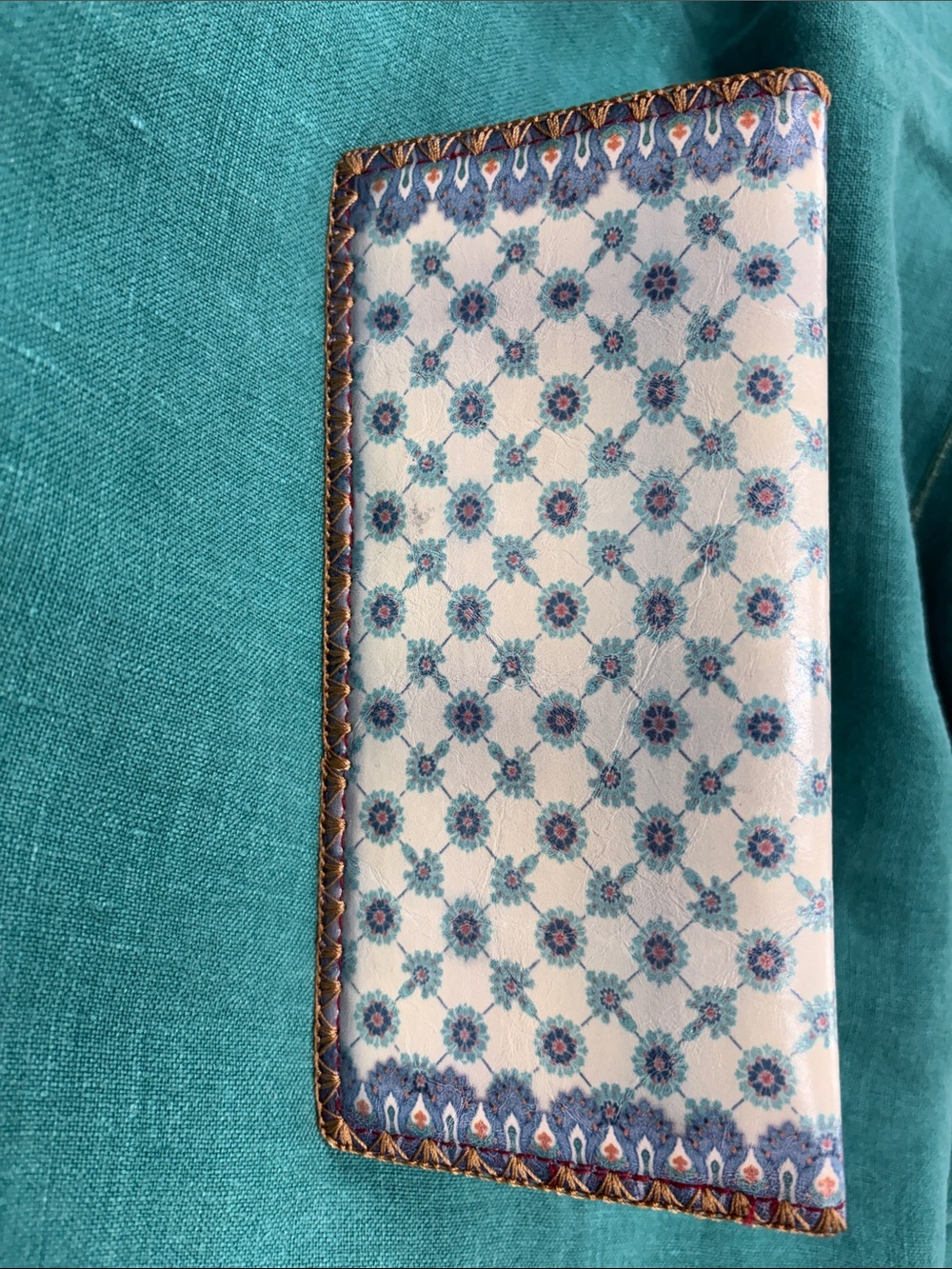 Women's Mlavi Floral Pattern Long Wallet - Teal & White